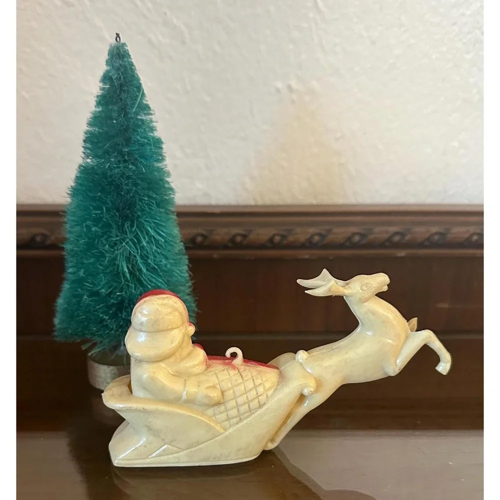 Vintage‎ 1950's Rosbro Santa Claus w/ Reindeer Ornament